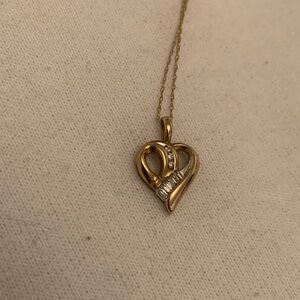 Real 10K Gold Heart Necklace with Diamonds